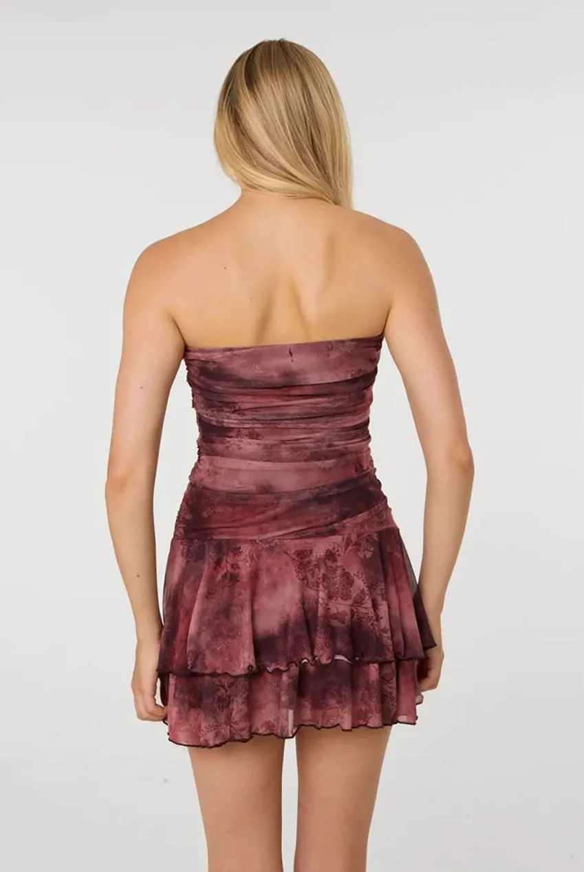 Pink Vanilla Moody Mesh abito bandeau ruggine mini