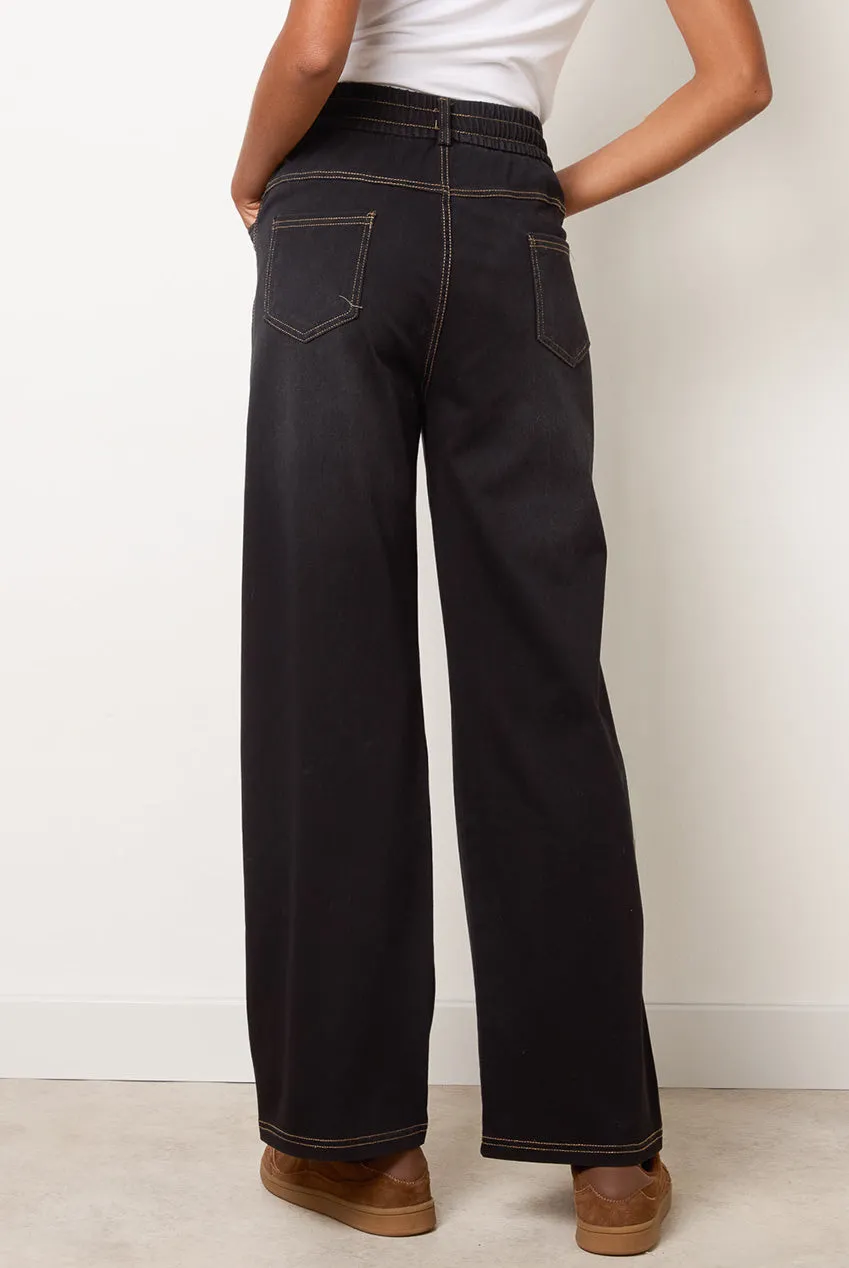 Blue Vanilla jeans neri gamba larga vita elastica