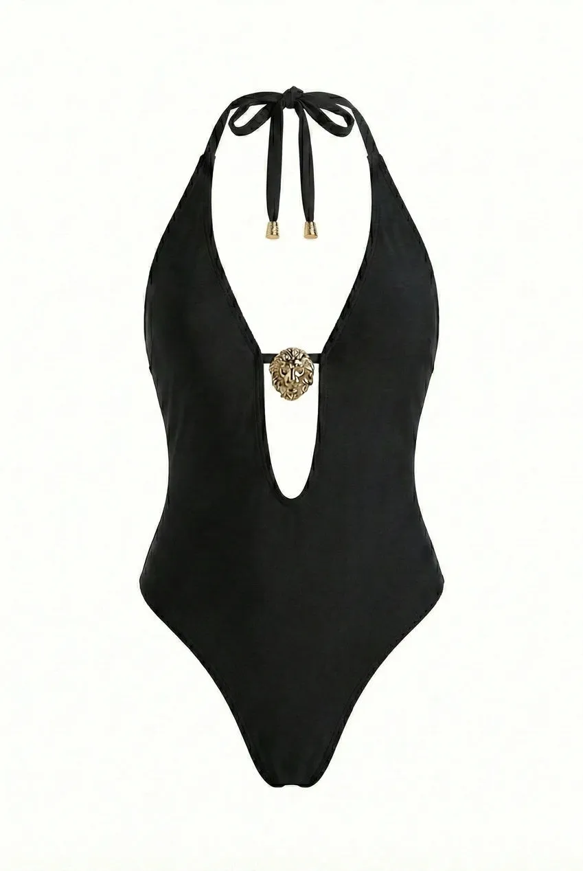 Little Nooks Plunge costume intero nero scollo profondo