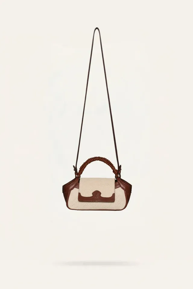 Johanna Ortiz Twist & Palm borsa mini cognac iraca
