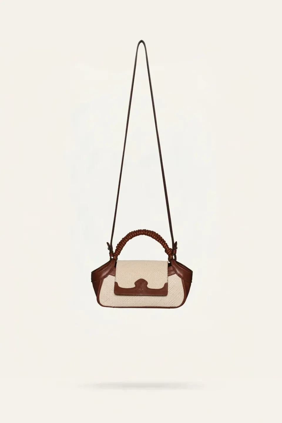Johanna Ortiz Twist & Palm borsa mini cognac iraca