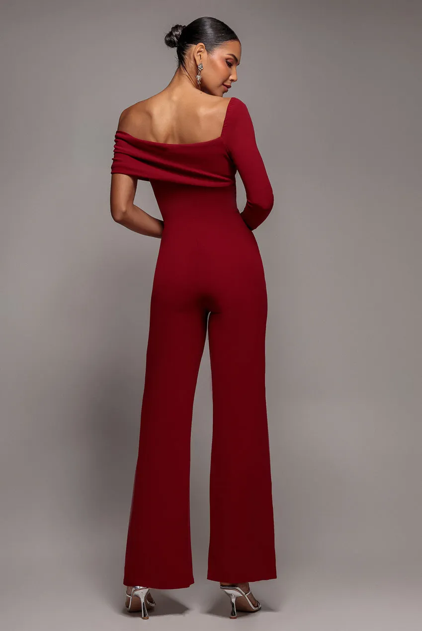 Goddiva One Shoulder tuta jumpsuit vino monospalla scuba
