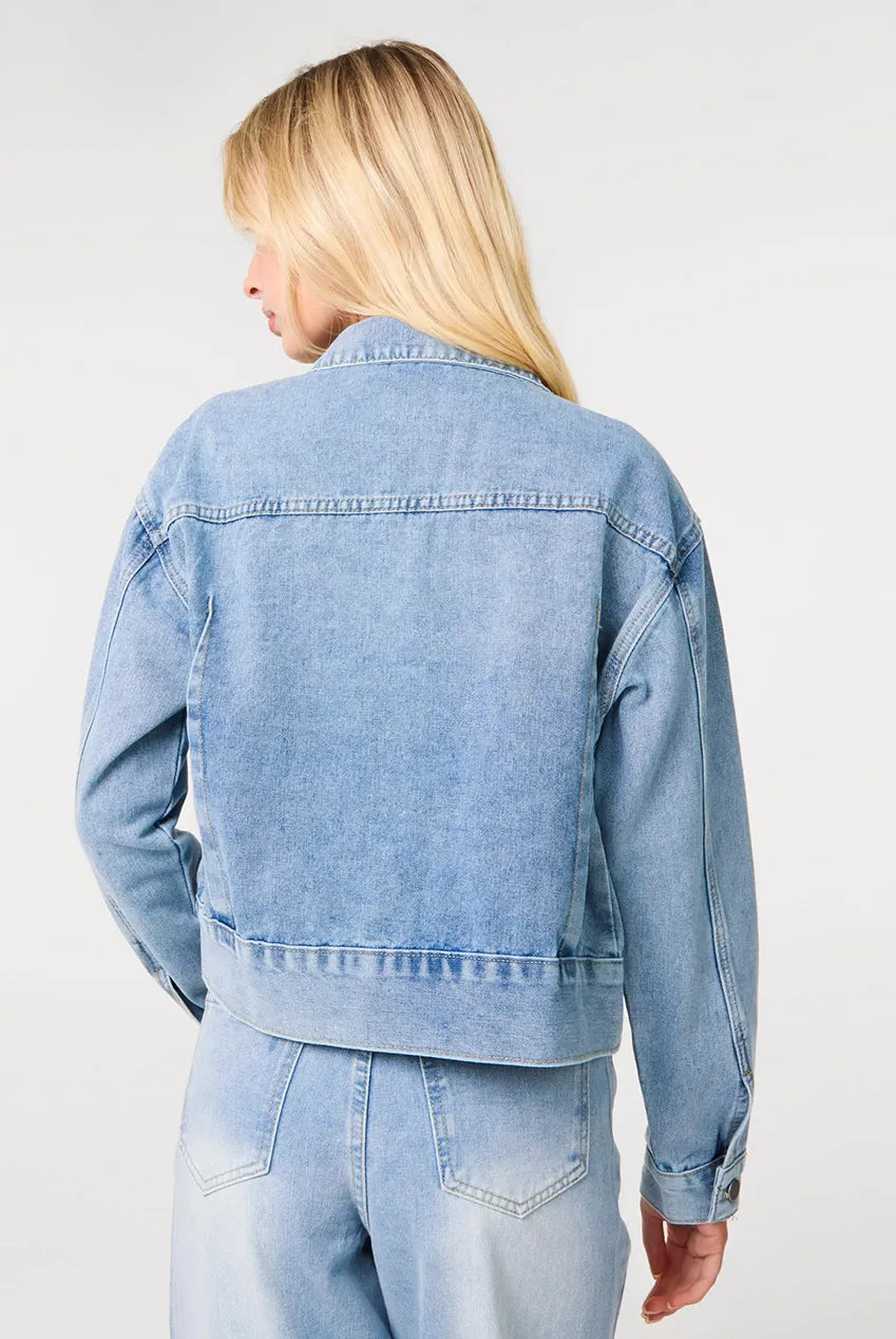 Pink Vanilla giacca jeans denim blu nappine spalle