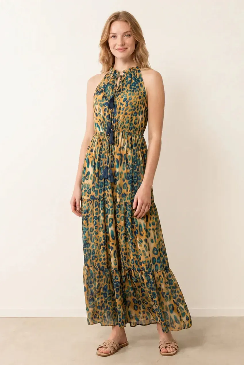 Blue Vanilla Tie Front abito maxi animalier smanicato