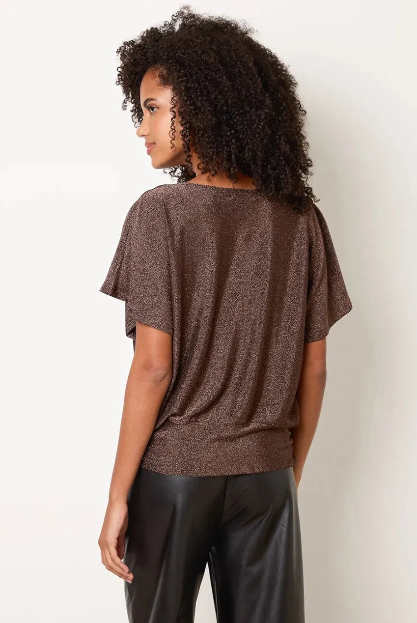 Blue Vanilla Draped Cowl top bronzo S/M metallizzato