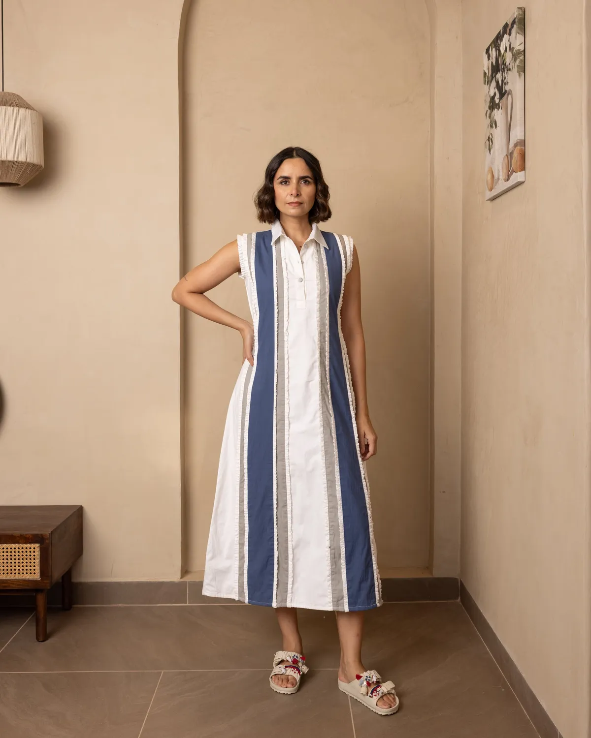 Our Dve Seraph Abito Popeline Beige Blu 50 Pollici