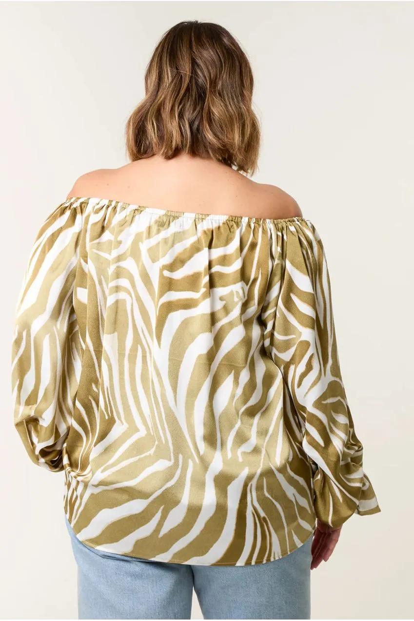 Goddiva Blue Vanilla Zebra top curvy kaki 18/20 satinato
