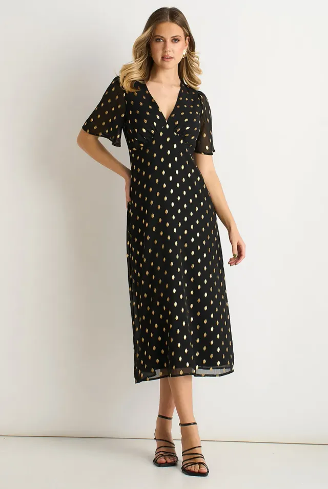 Gini London V Neck Foil abito skater midi nero