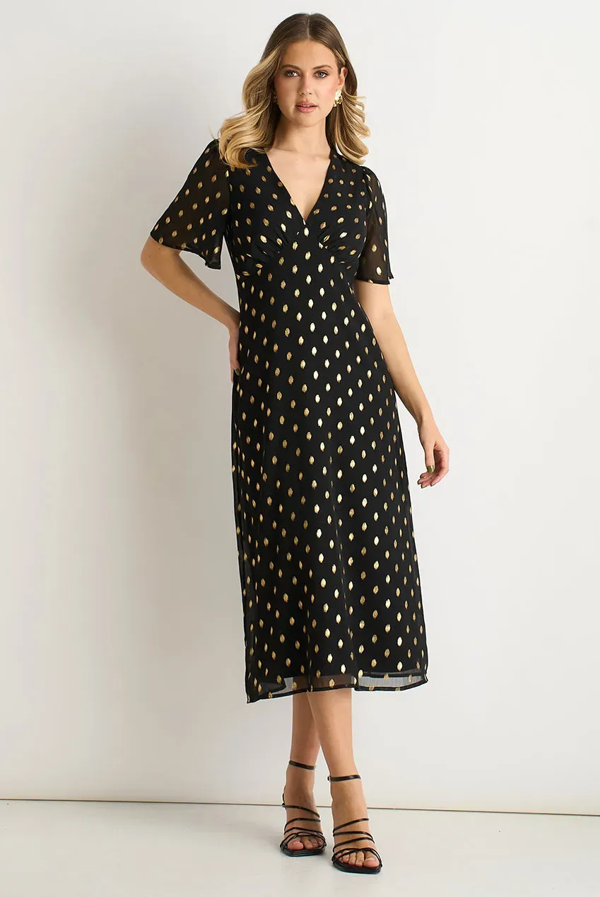 Gini London V Neck Foil abito skater midi nero