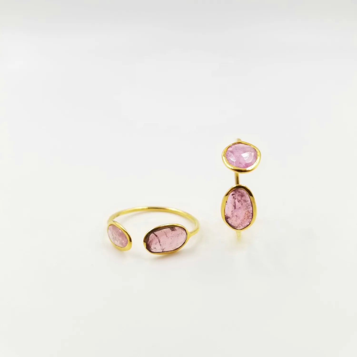Our Dve 2 Stone Tourmaline anello oro misura 7