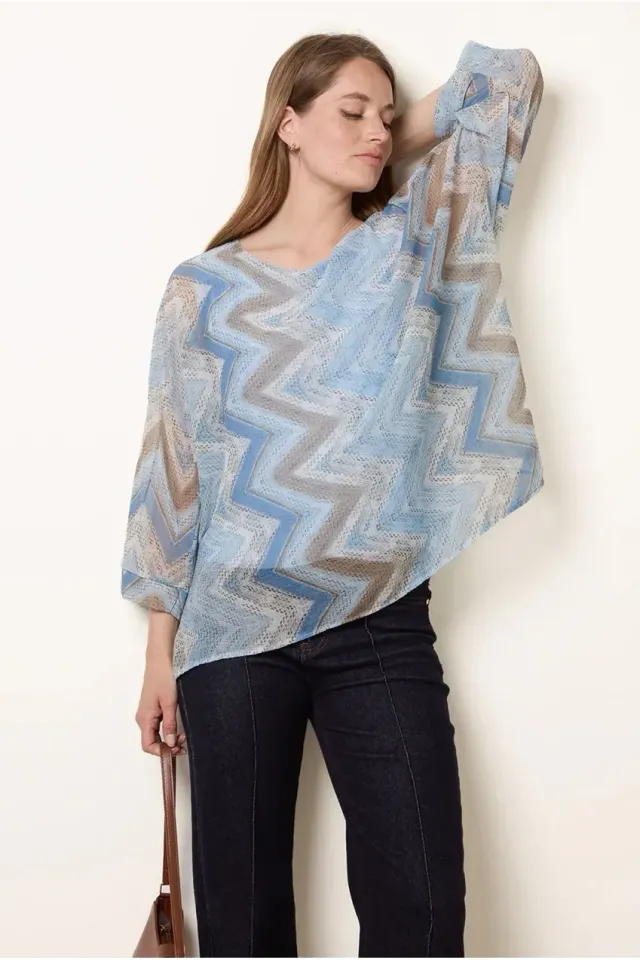 Blue Vanilla Zig Zag top blu poliestere