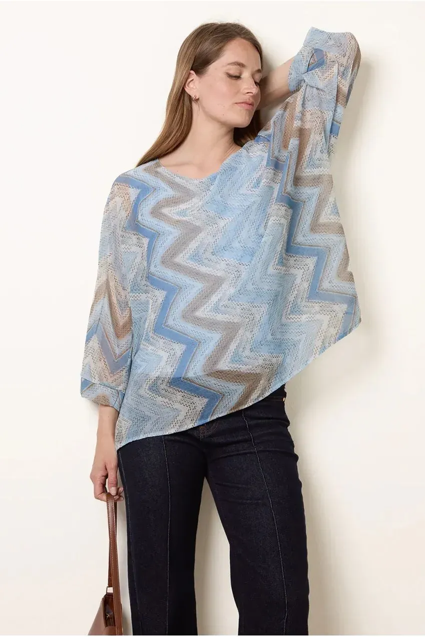 Blue Vanilla Zig Zag top blu poliestere