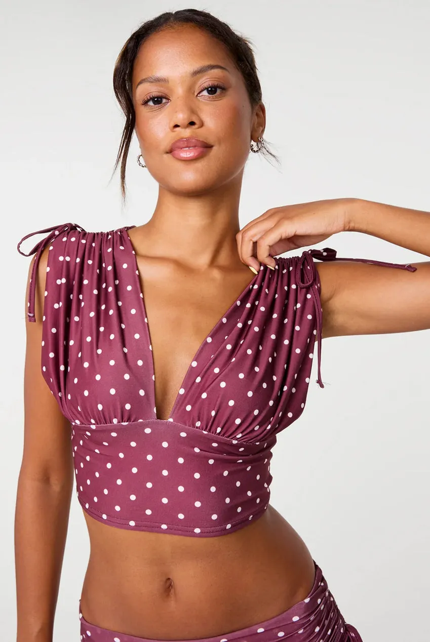 Pink Vanilla Polka Dot top bordeaux pois S