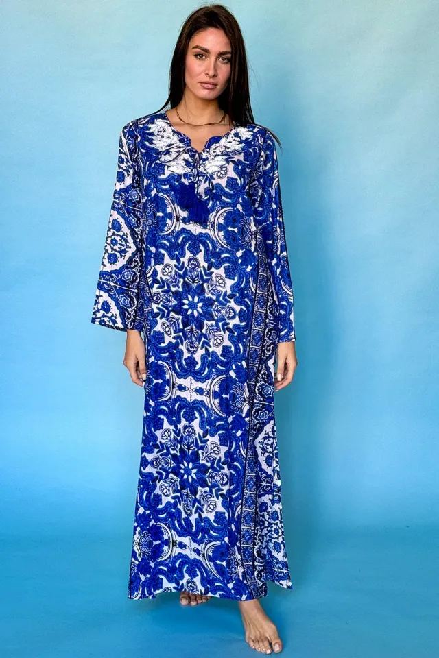 Antica Sartoria kaftano lungo DV1054B blu maioliche