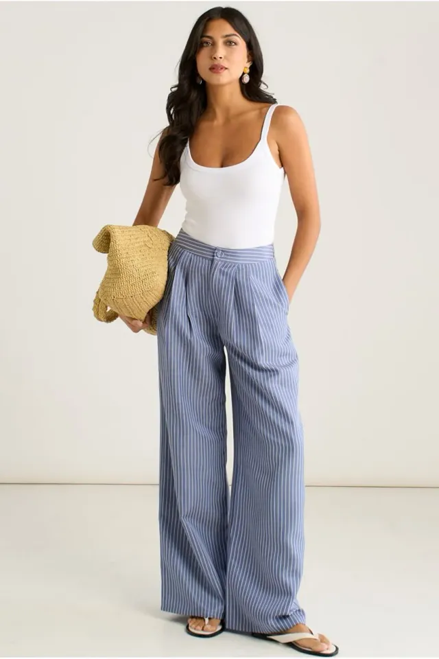Gini London Wide Leg pantaloni blu gamba larga con pinces