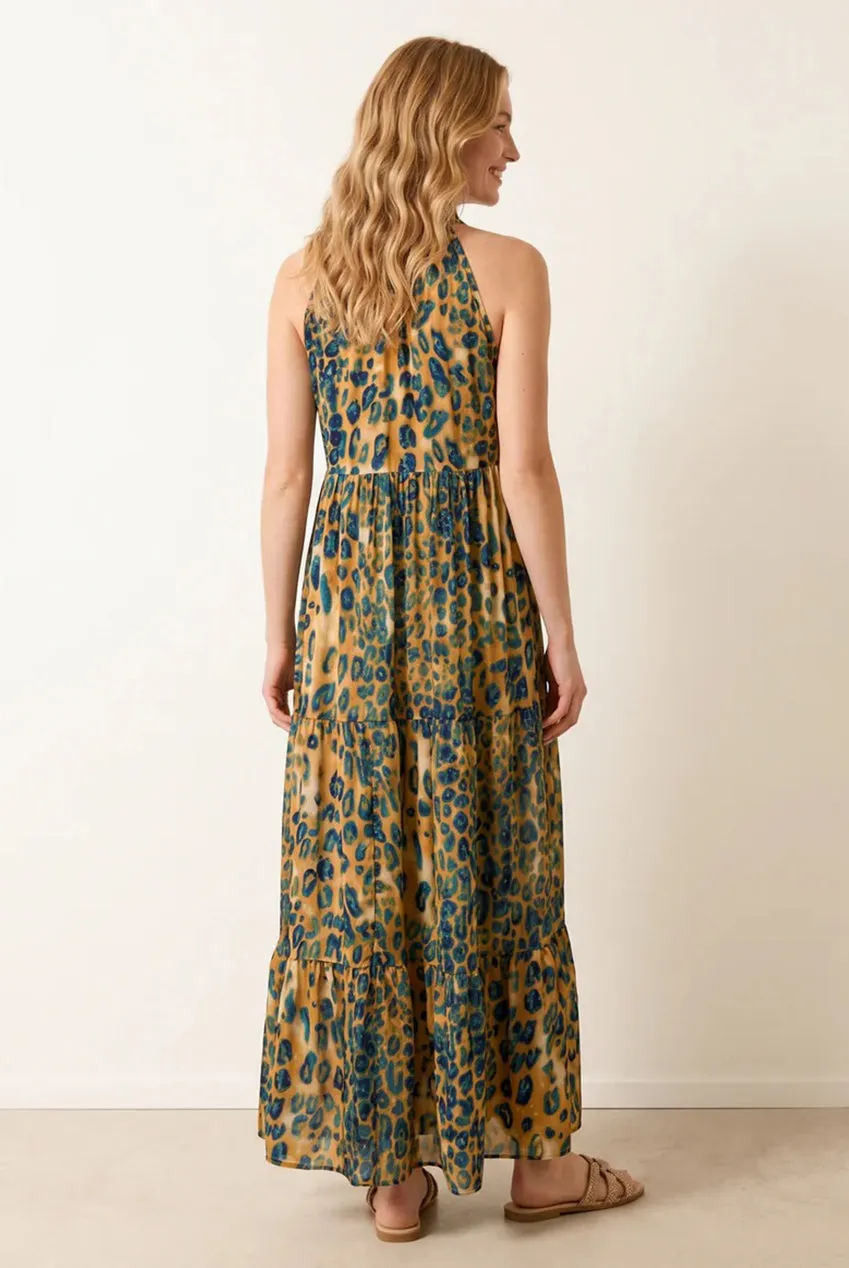 Blue Vanilla Tie Front abito maxi animalier smanicato