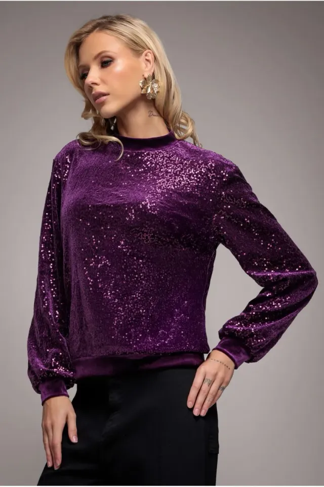 Goddiva Sequin Velvet Maglione Magenta in velluto paillettes