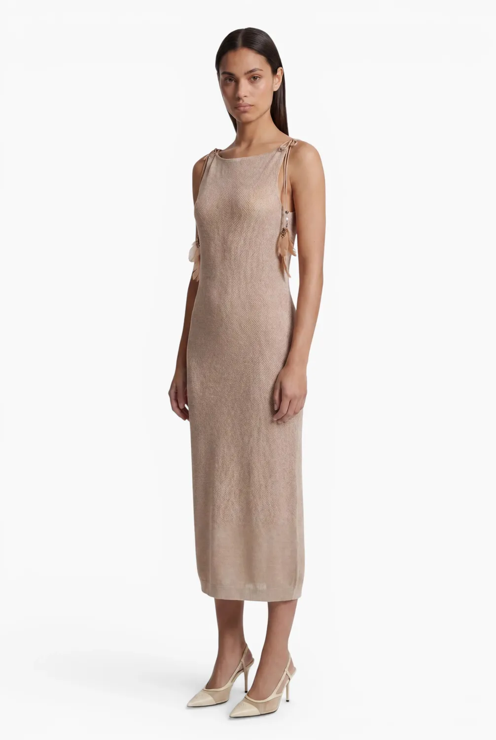 Ana Alcazar Danis vestito maglia midi beige