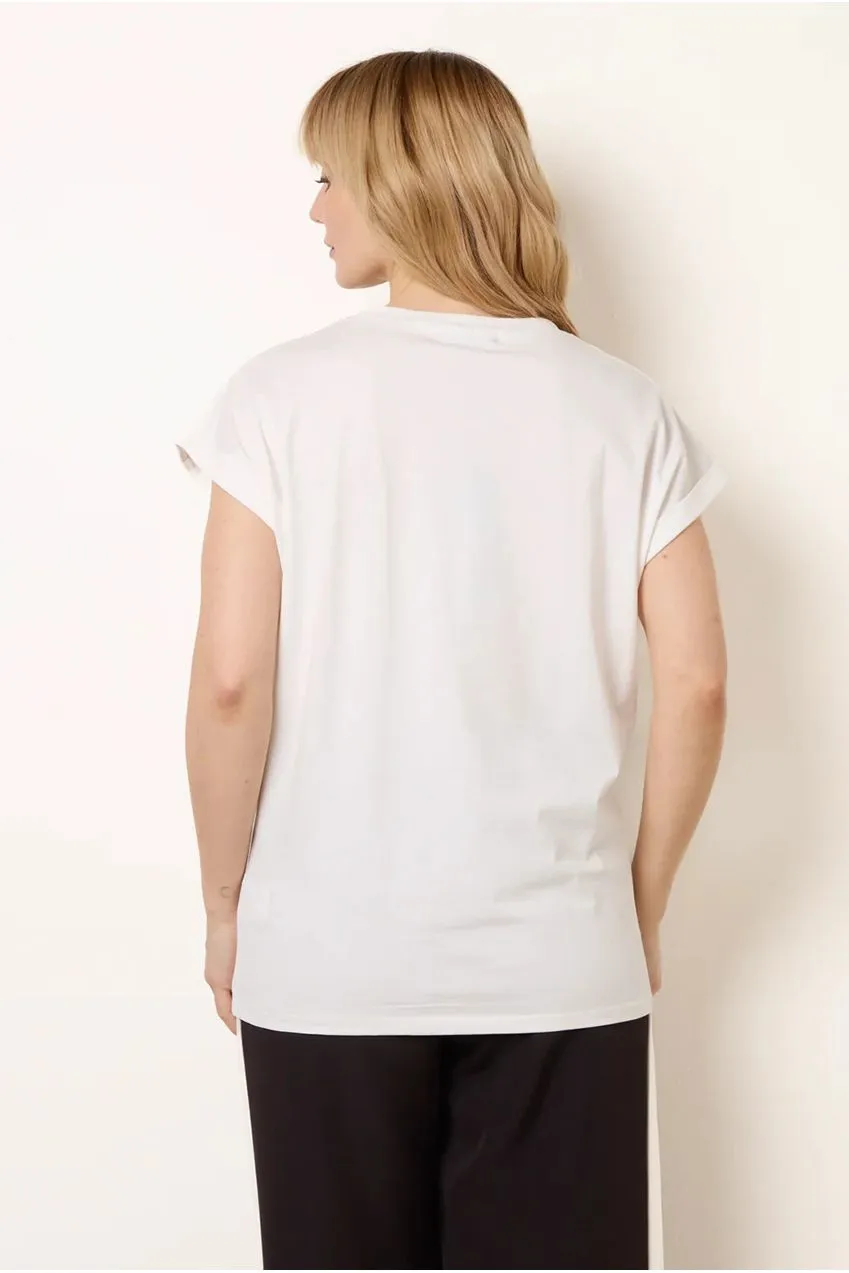 Blue Vanilla t-shirt avorio con ricamo floreale cotone