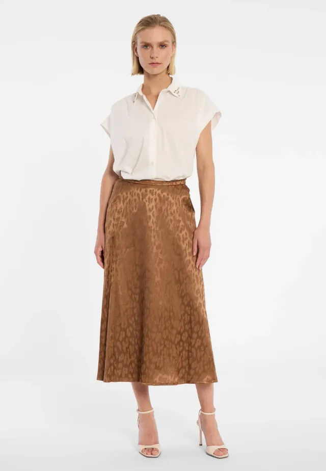 Ana Alcazar Dosia gonna satin midi animalier oro