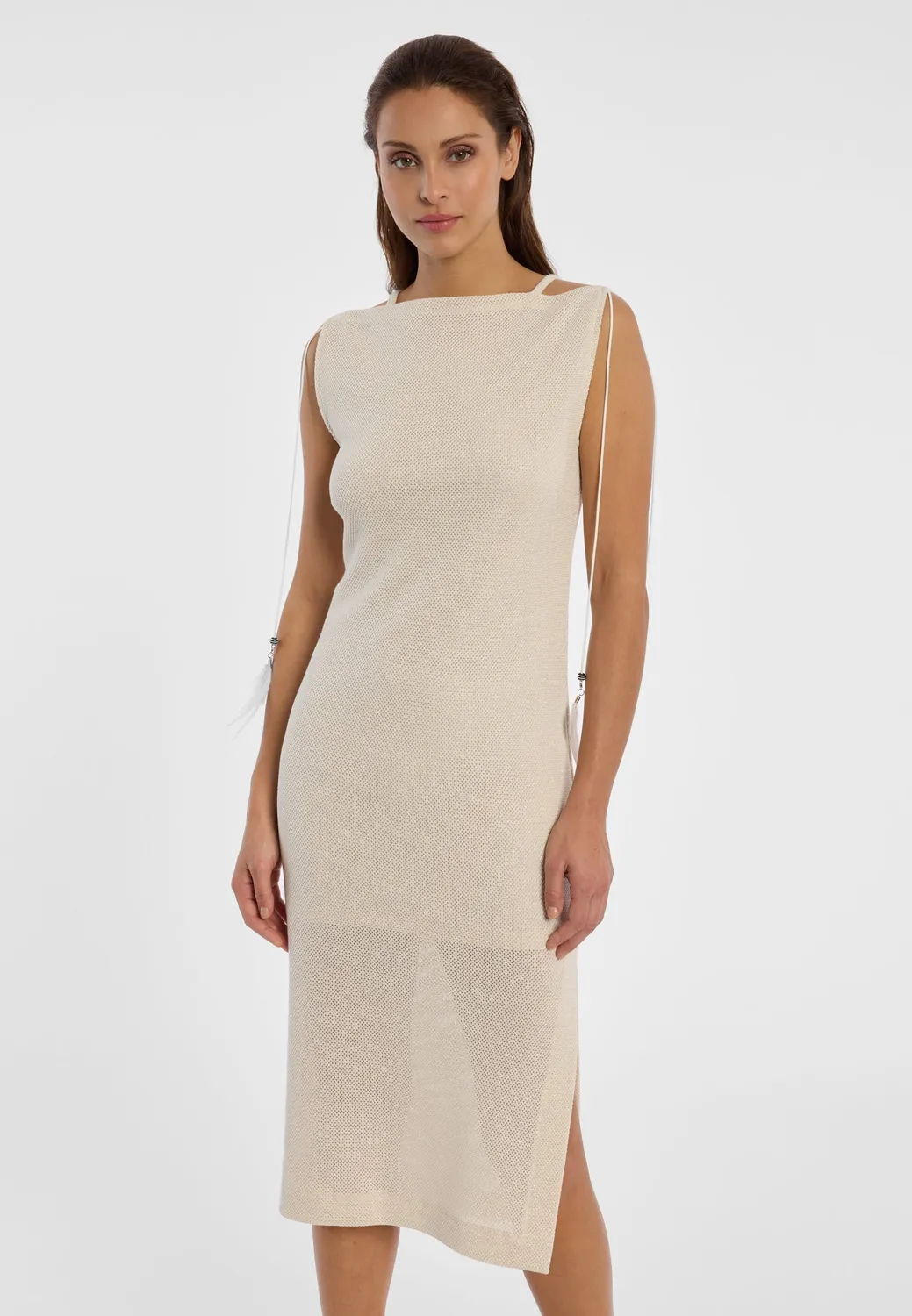 Ana Alcazar Danie abito midi crema maglia luminosa