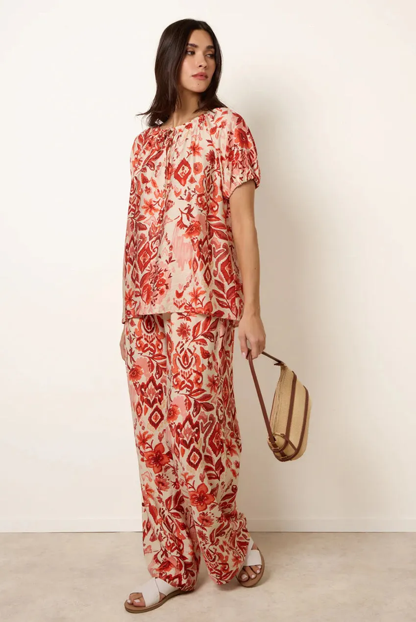 Blue Vanilla Watercolour Floral Print top arancione
