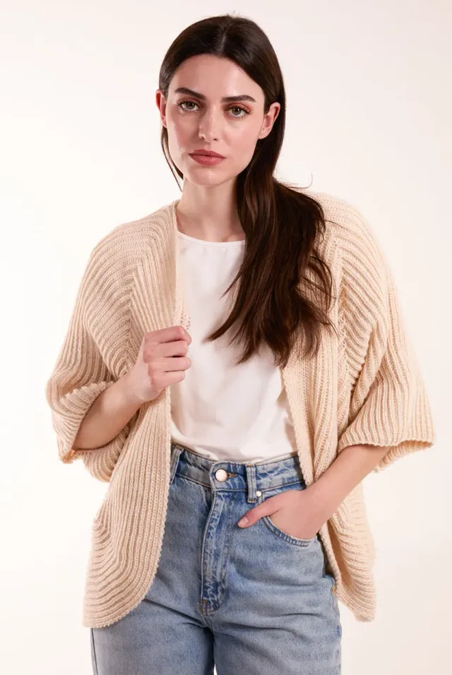 Blue Vanilla cardigan beige manica 3/4 taglia unica