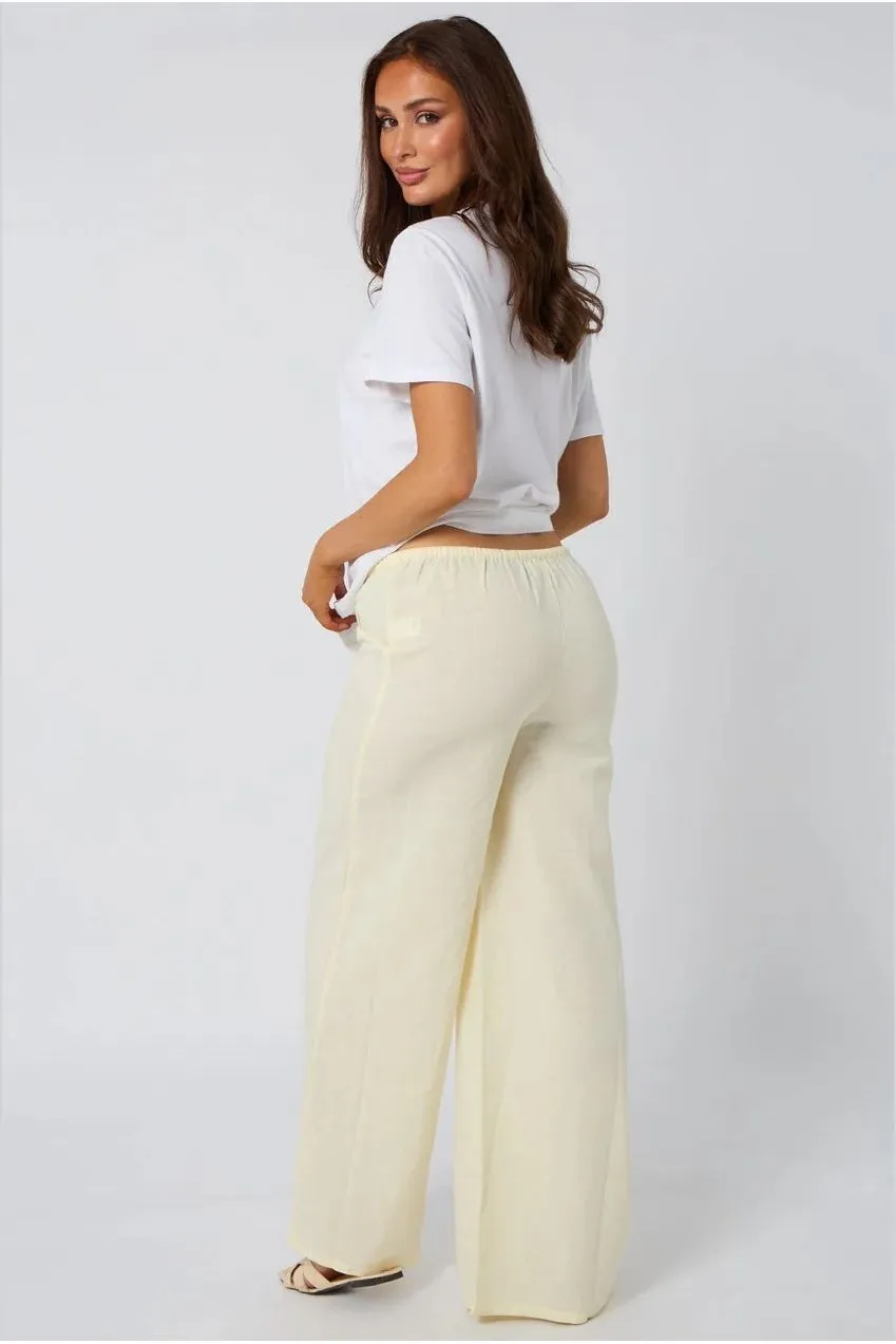 Urban Bliss Linen-Look pantaloni palazzo limone vita elastica