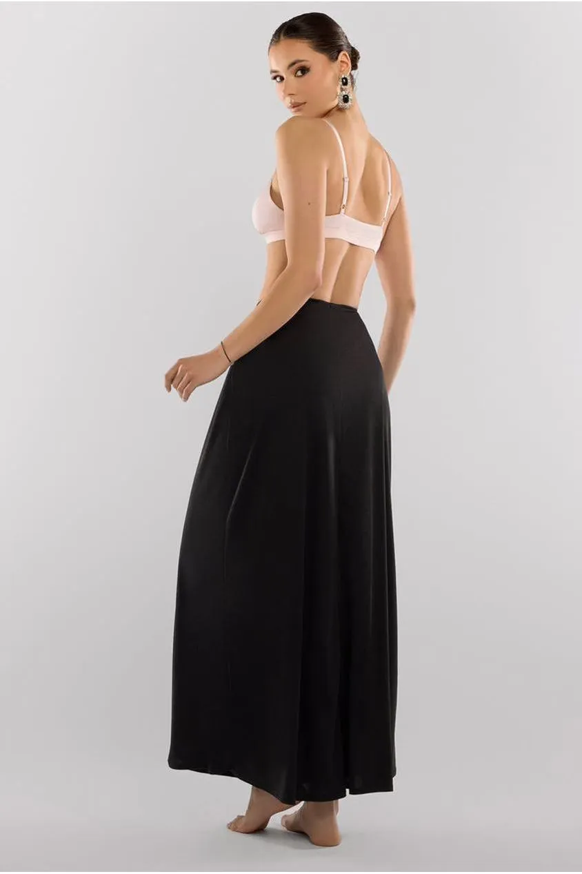Goddiva Jersey Lining gonna maxi nera beige crema jersey