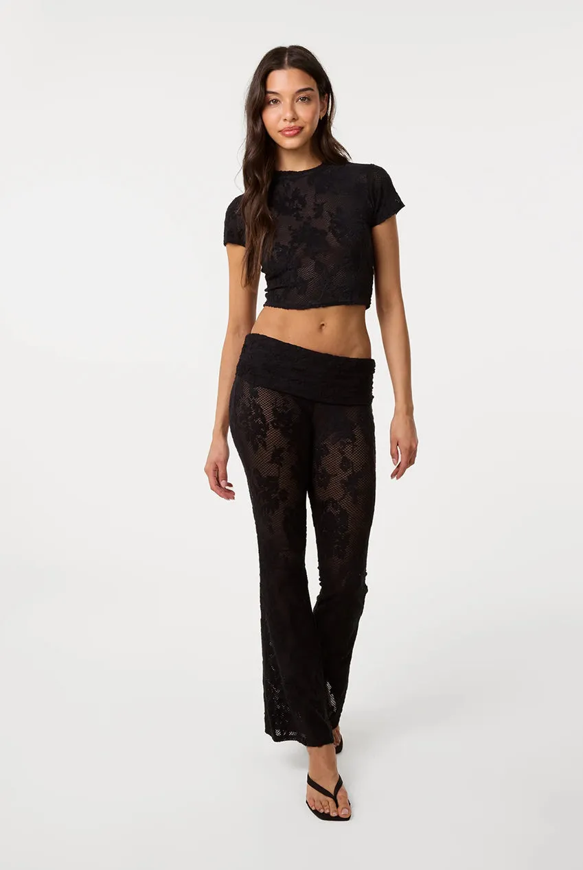 Pink Vanilla Crochet Lace top nero pizzo S/M