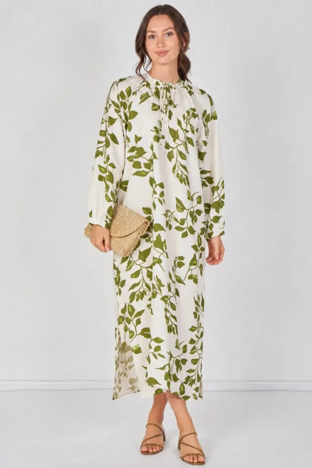 Goddiva Love Sunshine Leaf Print abito maxi verde S-XL