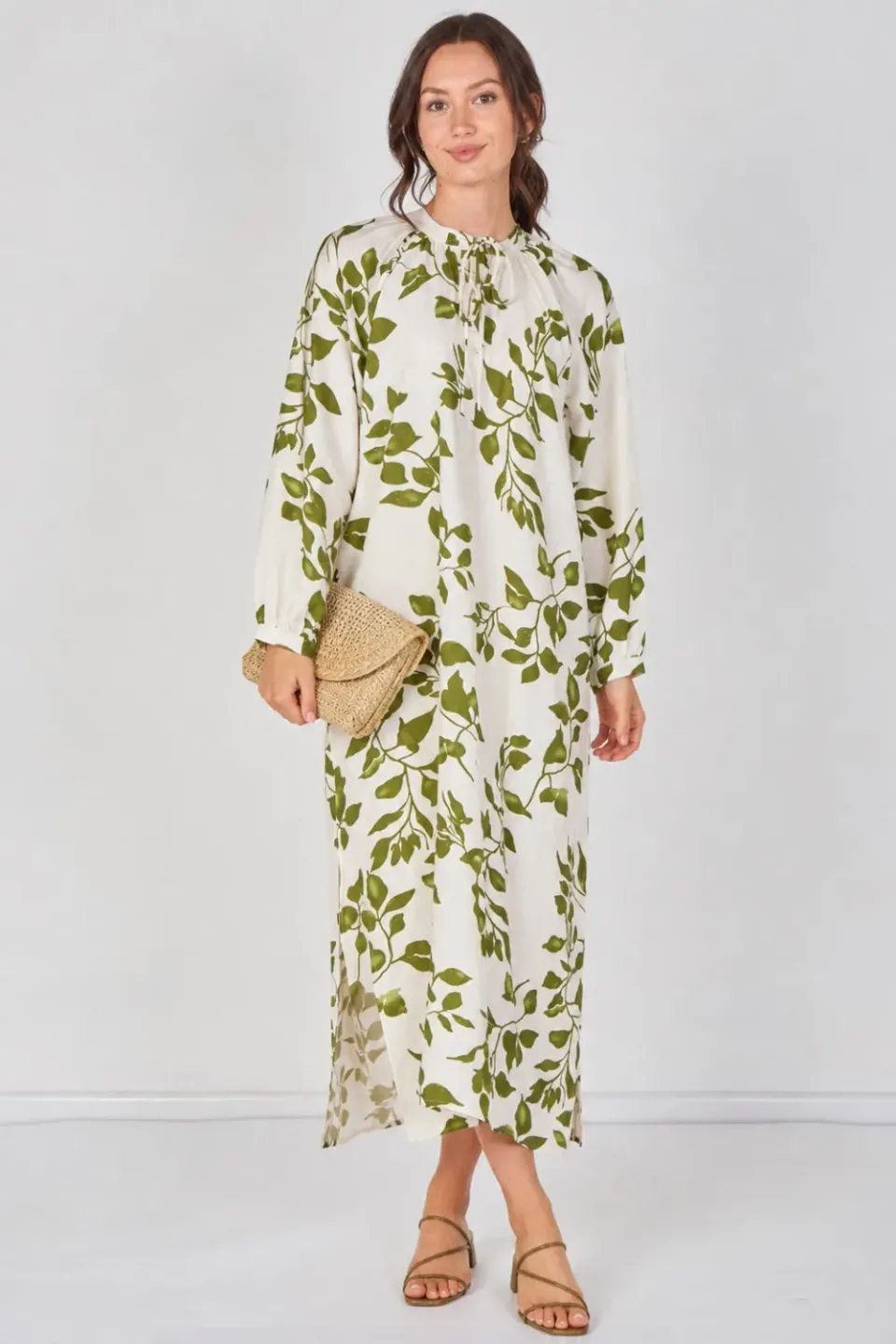 Goddiva Love Sunshine Leaf Print abito maxi verde S-XL