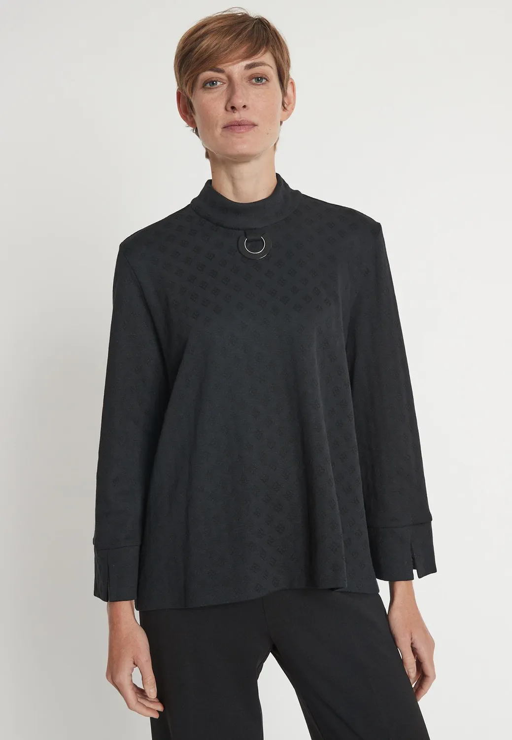 Ana Alcazar Hemma camicia nera quadri collo alto