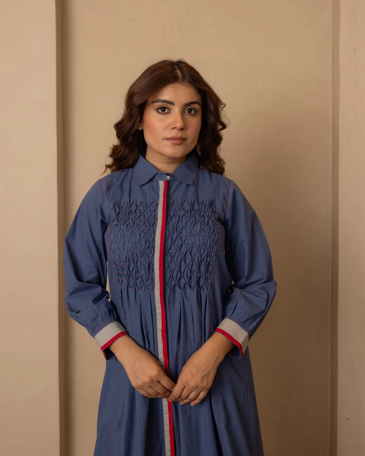 Our Dve Sage Dress abito lungo blu nautico popeline