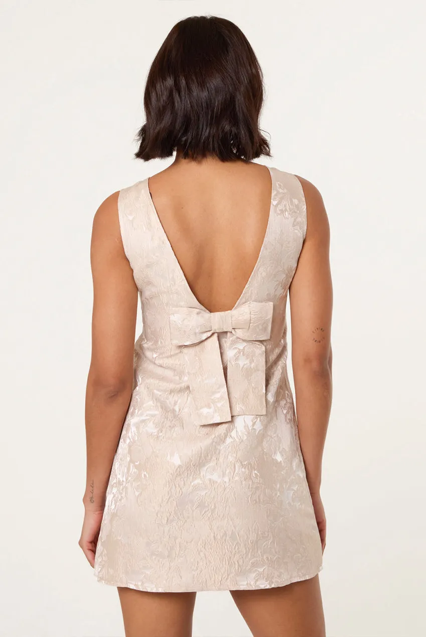 Blue Vanilla Luxe Jacquard Mini Abito Champagne Fiocco