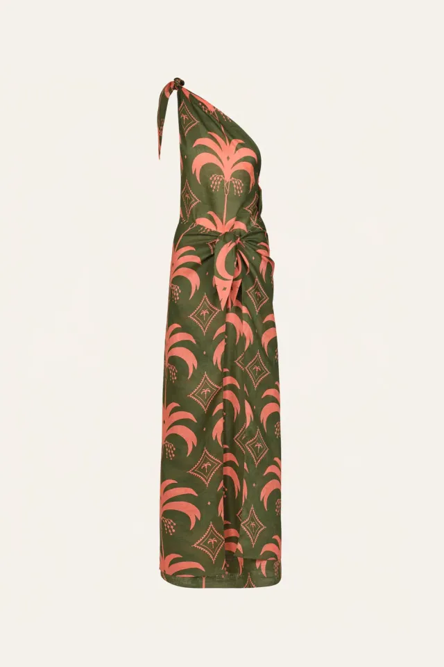 Johanna Ortiz Seaweed abito lino verde pesca con pareo