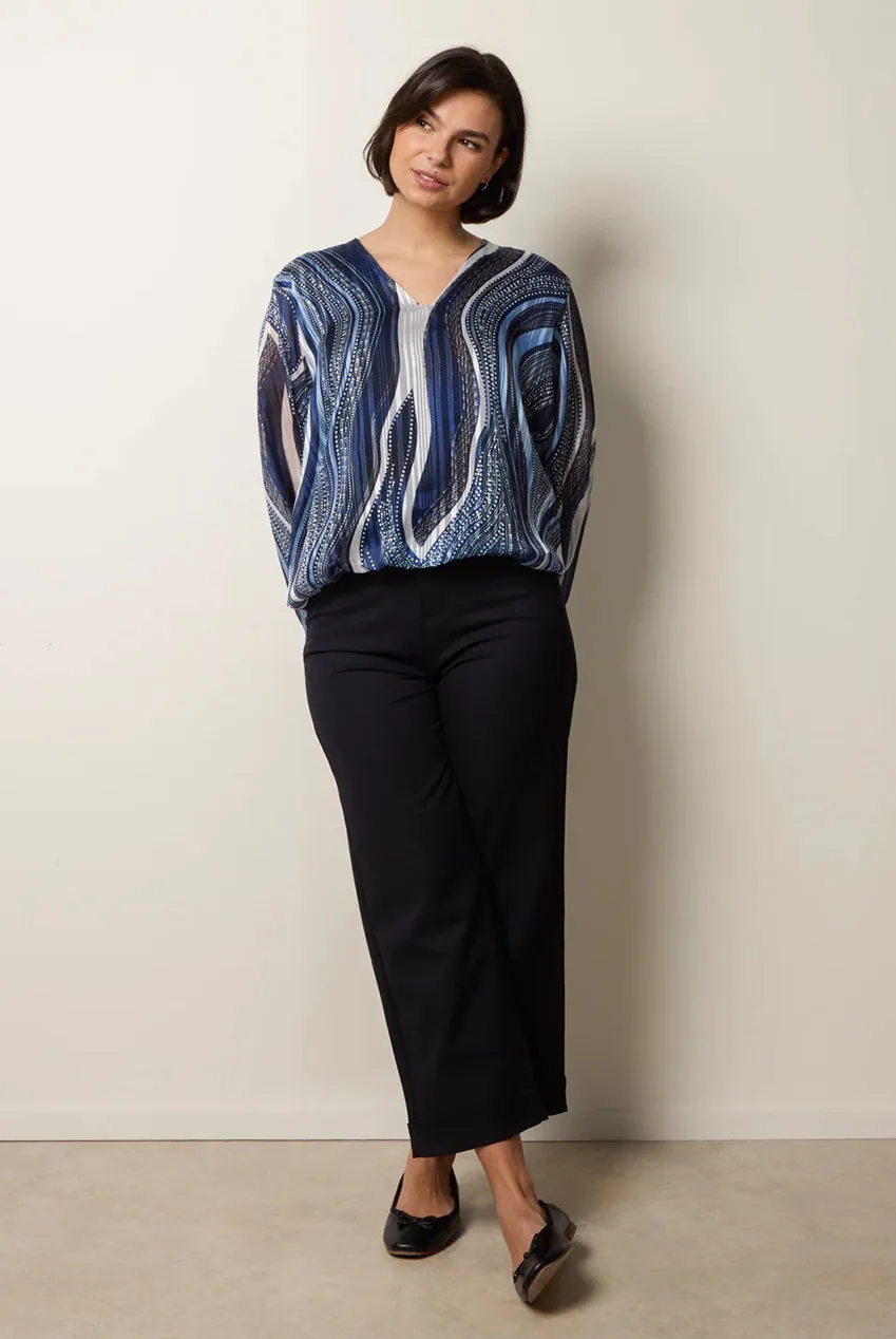 Blue Vanilla blusa navy fantasia vortici maniche lunghe
