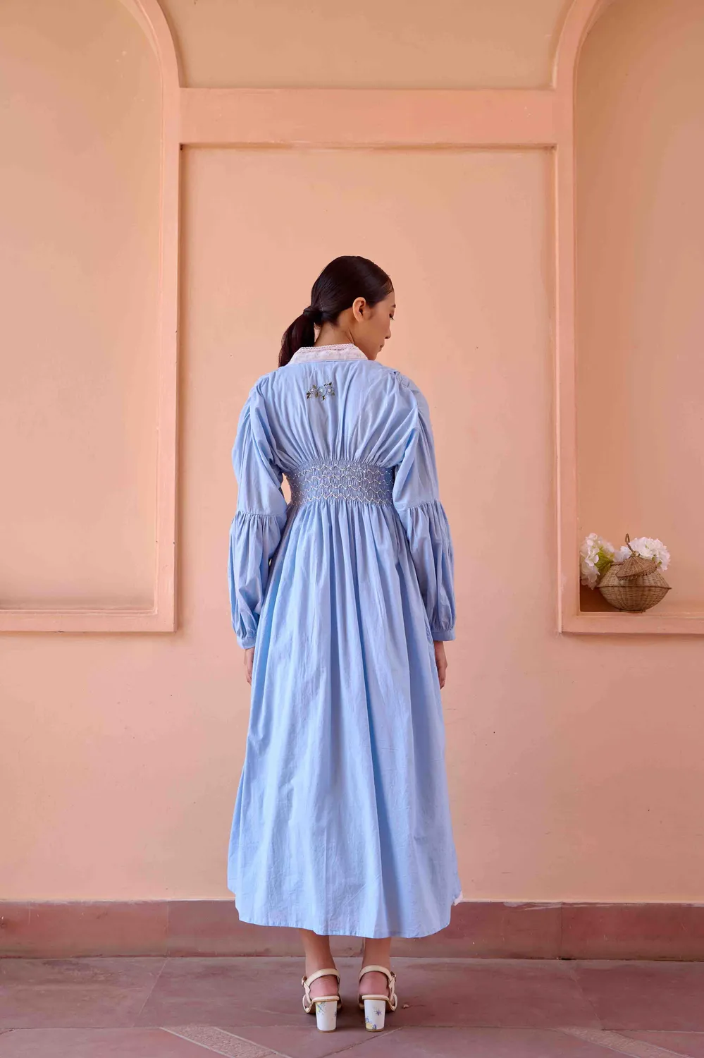 Our Dve Rose Dress and Jacket Set blu cotone