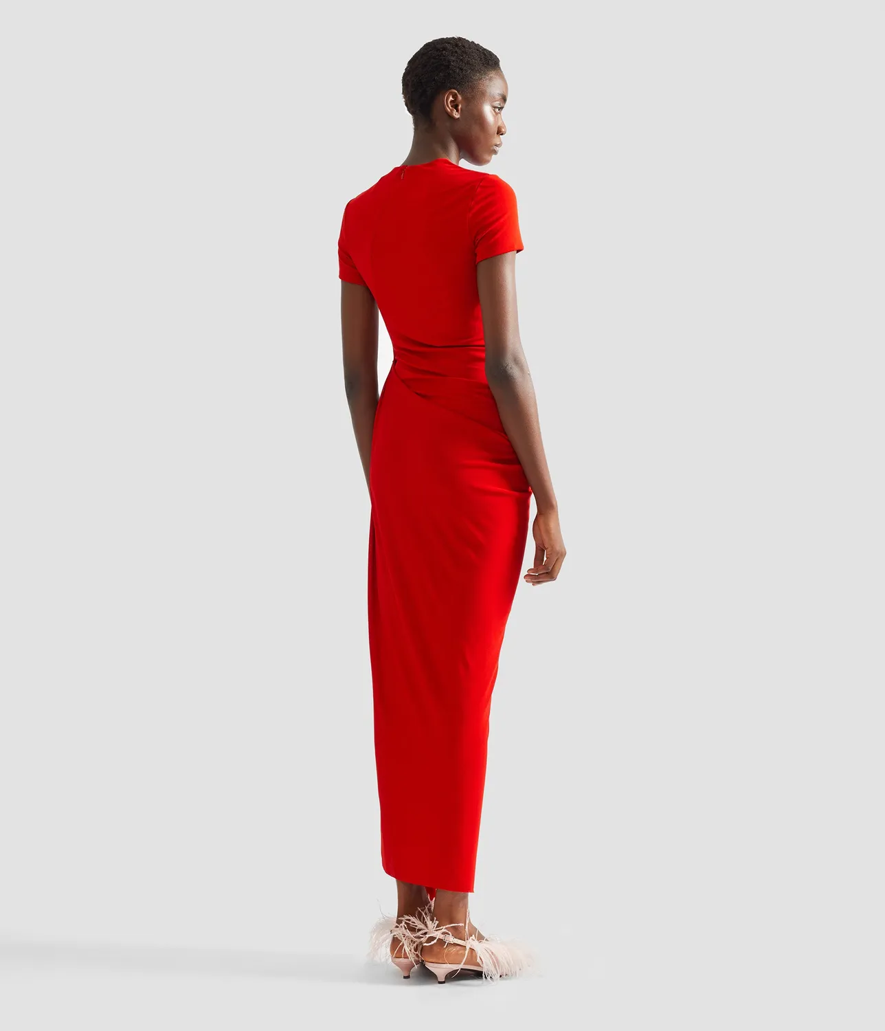 Erdem Fluid Crepe Jersey Short Sleeve Midi Dress abito rosso