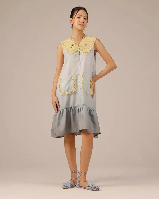 Our Dve Coconut Crush vestito lino grigio smanicato