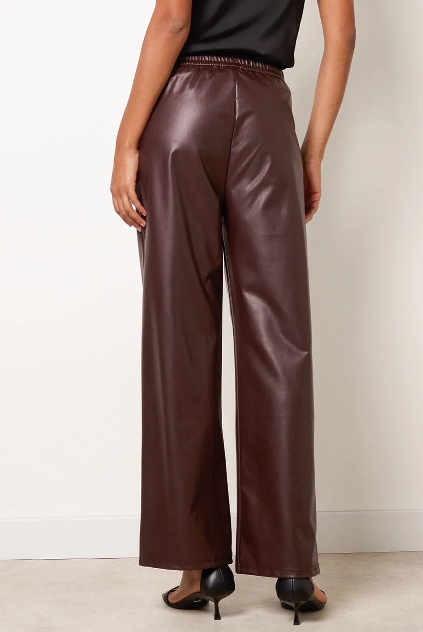 Blue Vanilla pantaloni ecopelle marrone gamba larga