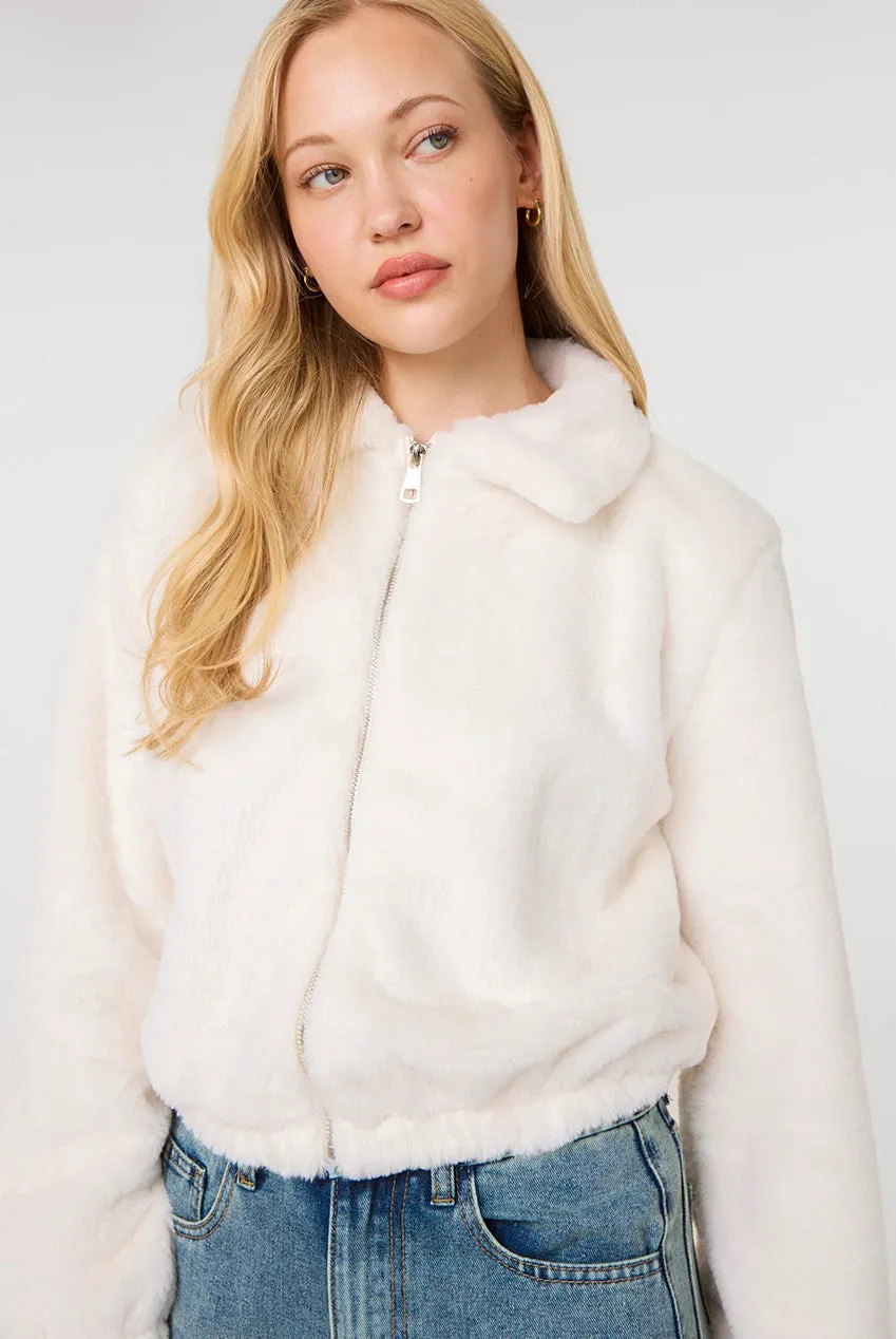 Pink Vanilla giacca pelosa crema zip calda taglia S M L