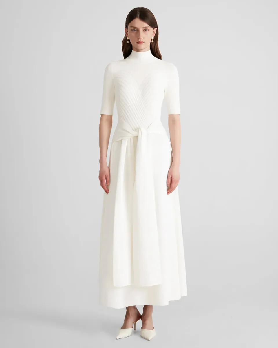 Violante Nessi Takashi abito avorio lana merino collo alto