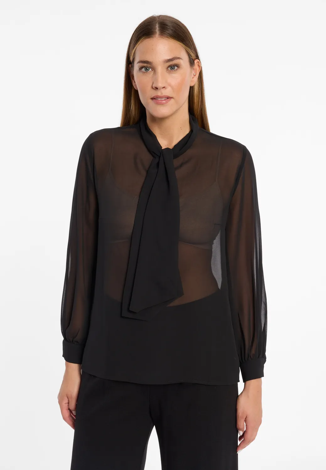 Ana Alcazar Cosara blusa in chiffon nera con fiocco