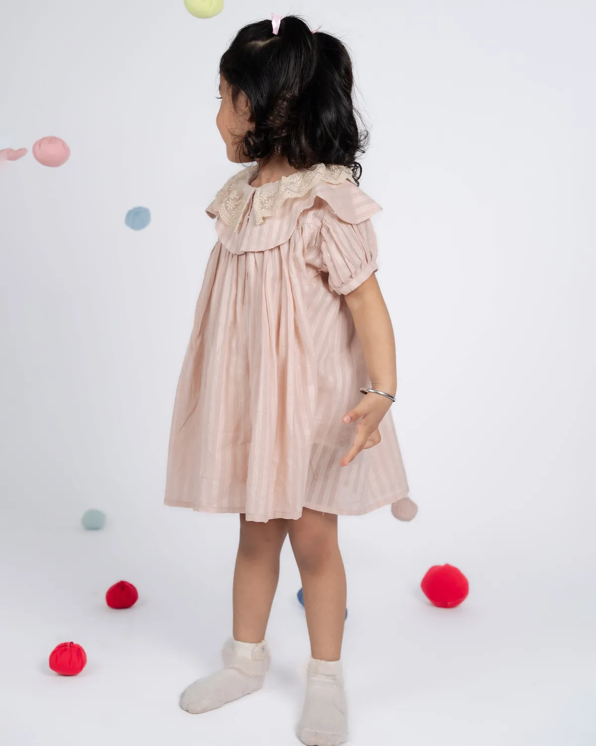Our Dve Mini Dress bambina rosa cotone righe