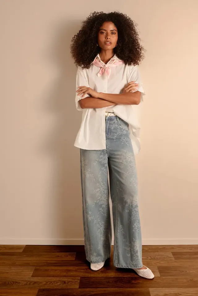 Blue Vanilla jeans flare floreali denim blu cotone