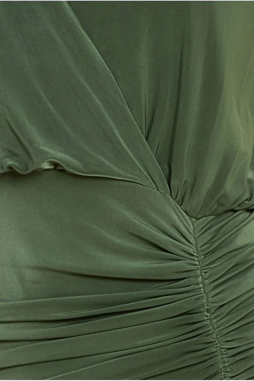 Goddiva Front Wrap abito lungo verde oliva incrocio
