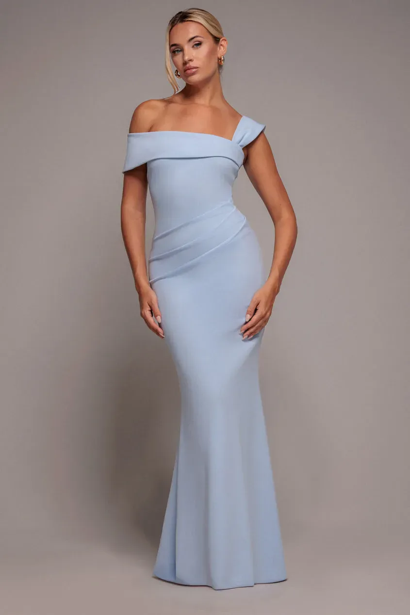 Goddiva Abito Maxi Monospalla Azzurro Scuba