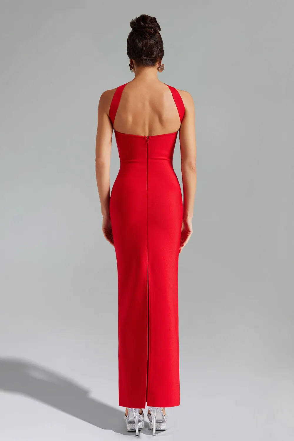 Bella Barnett Rosee abito maxi rosso bandage halter