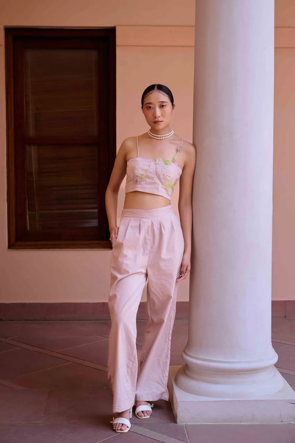 Our Dve Alfie set coordinato rosa top pantaloni cotone